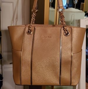 Calvin Klein Hayden Leather Chainlink Tote Bag